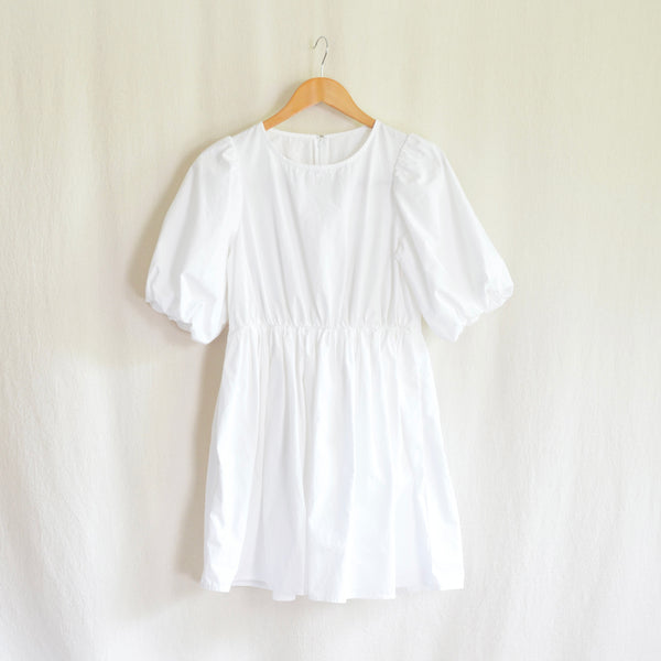 puff sleeve cotton back zip mini dress