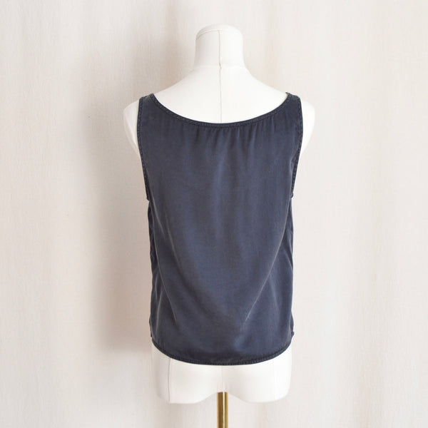 simple vintage black cropped pure silk tank