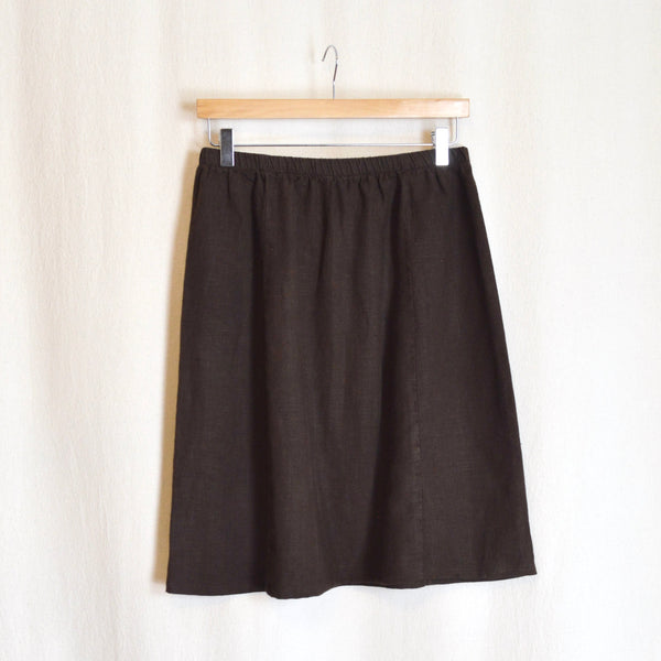 28-26” dark brown flax linen knee length skirt