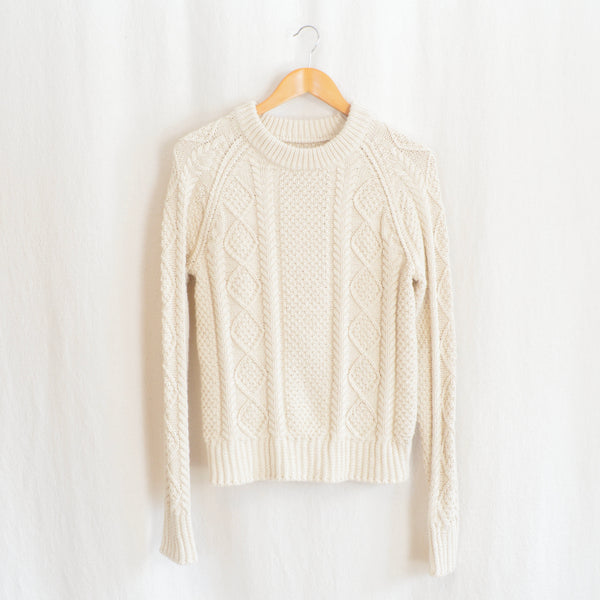 cream cotton cable knit ll bean crew