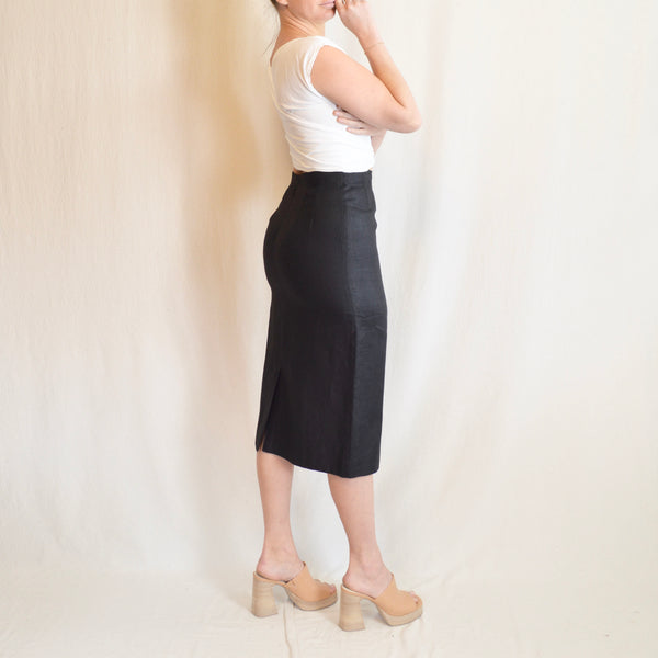28.5” simple black linen skirt