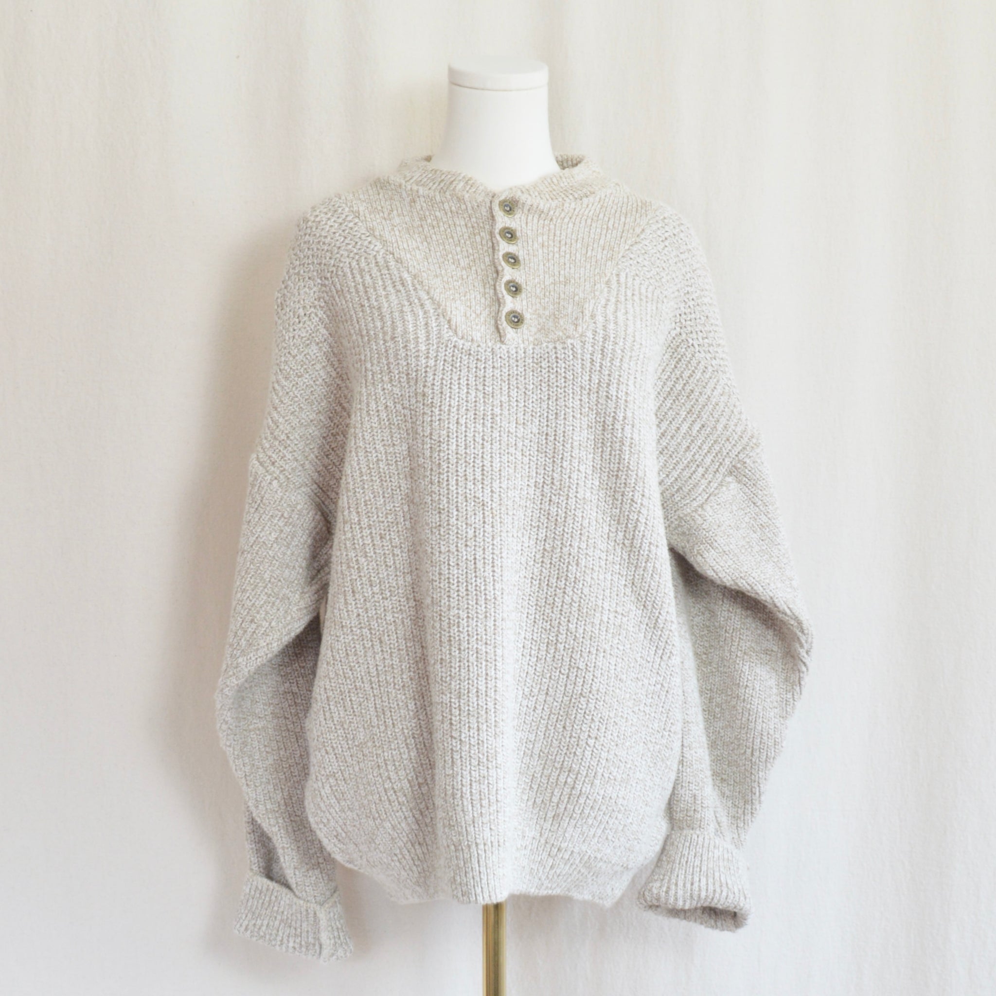 pure cotton vintage oatmeal eddie bauer quarter button sweater