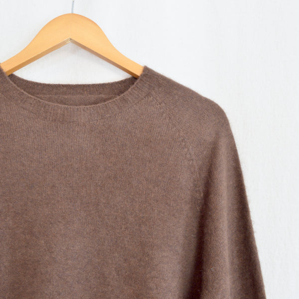 lux warm brown merino, silk and possum crew neck sweater