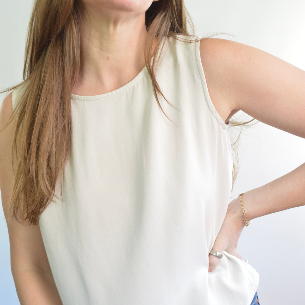 nice and thick slightly cropped ivory silk tank