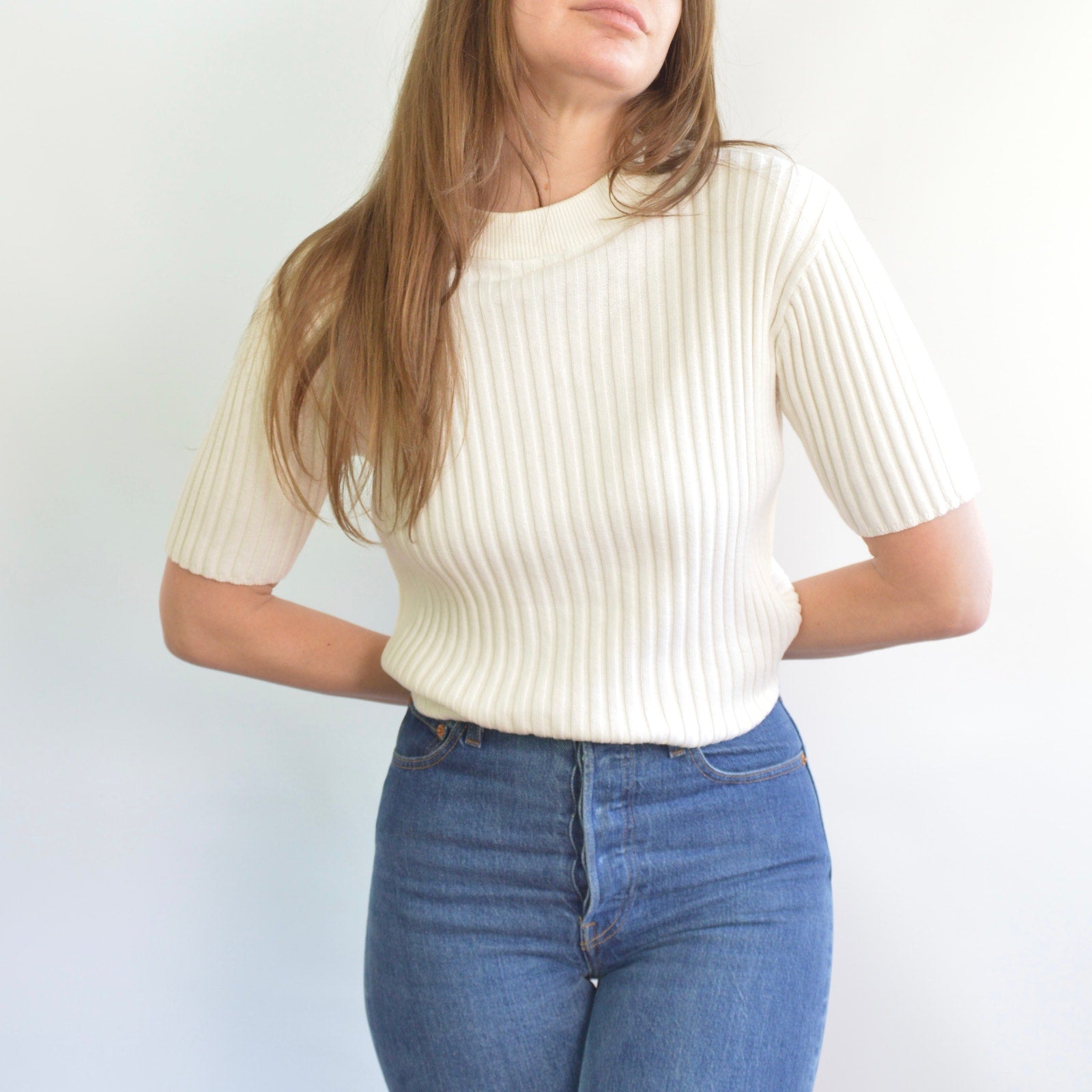 white cotton mock neck ribbed sweater tank
