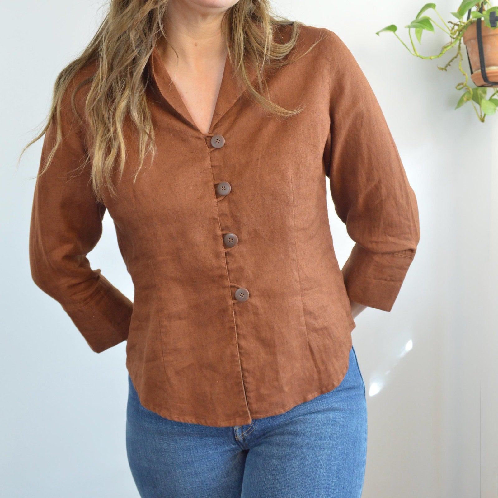 pure linen copper bronze cropped blouse