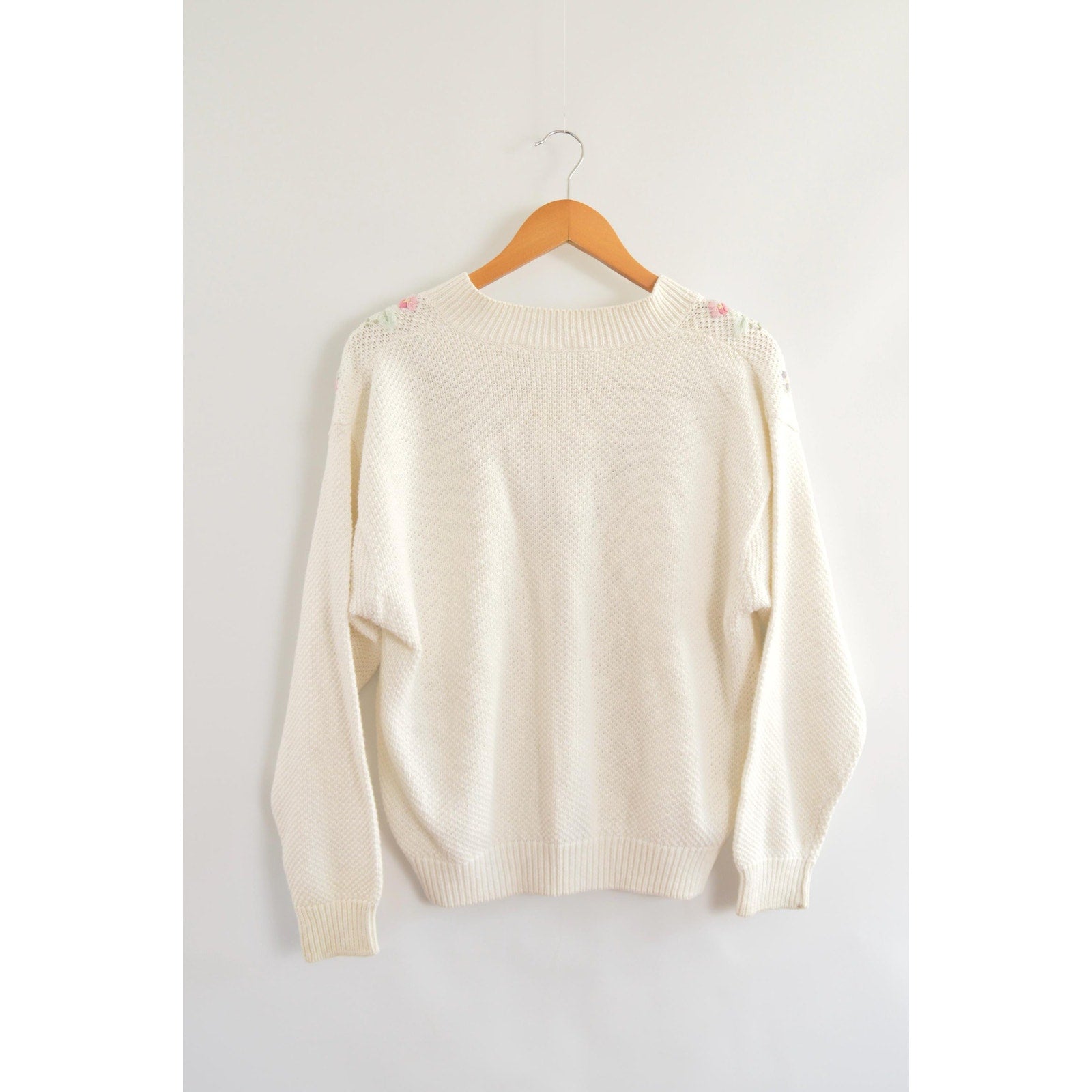 white cropped floral embroidered cotton blend sweater