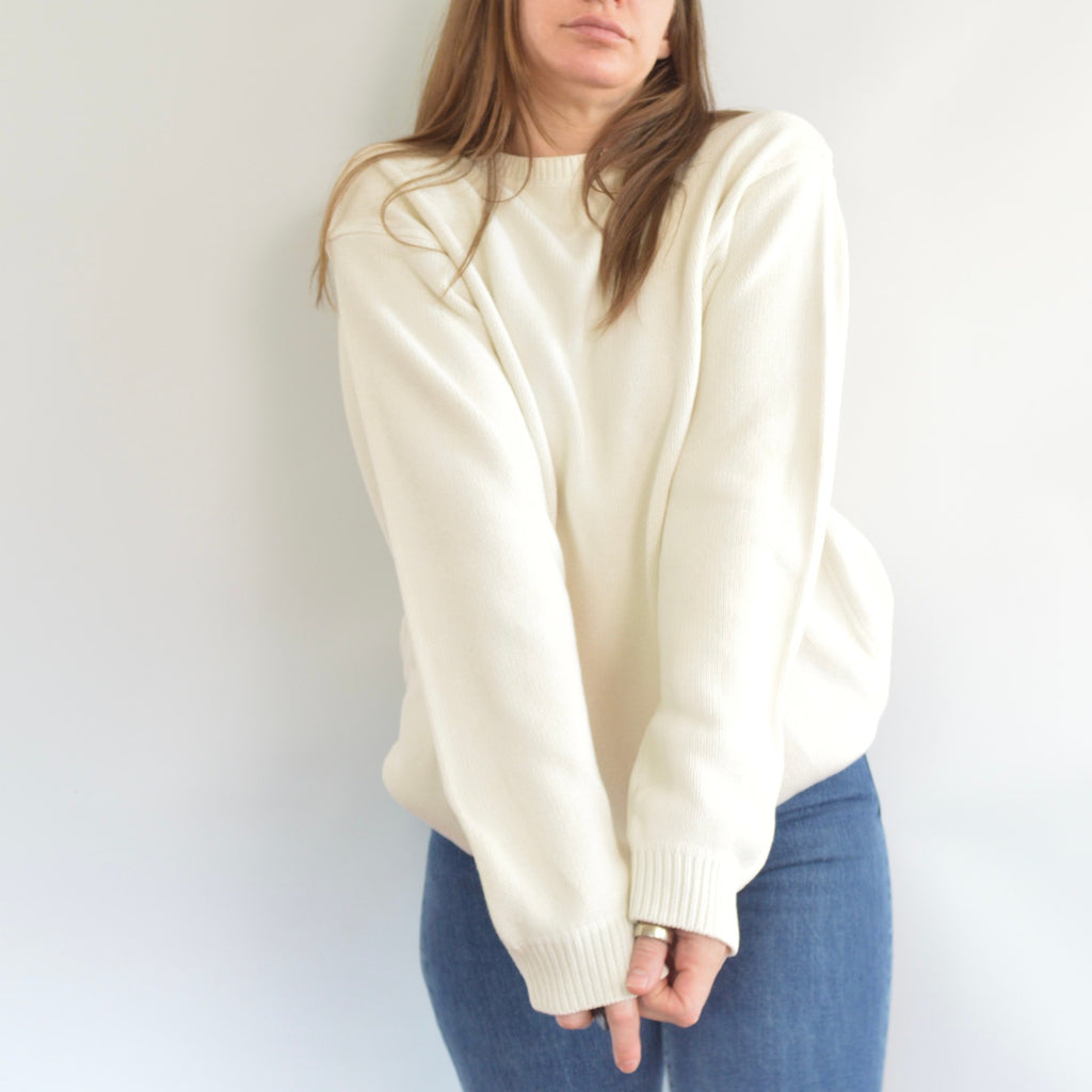 classic off white crew neck vintage eddie bauer cotton sweater