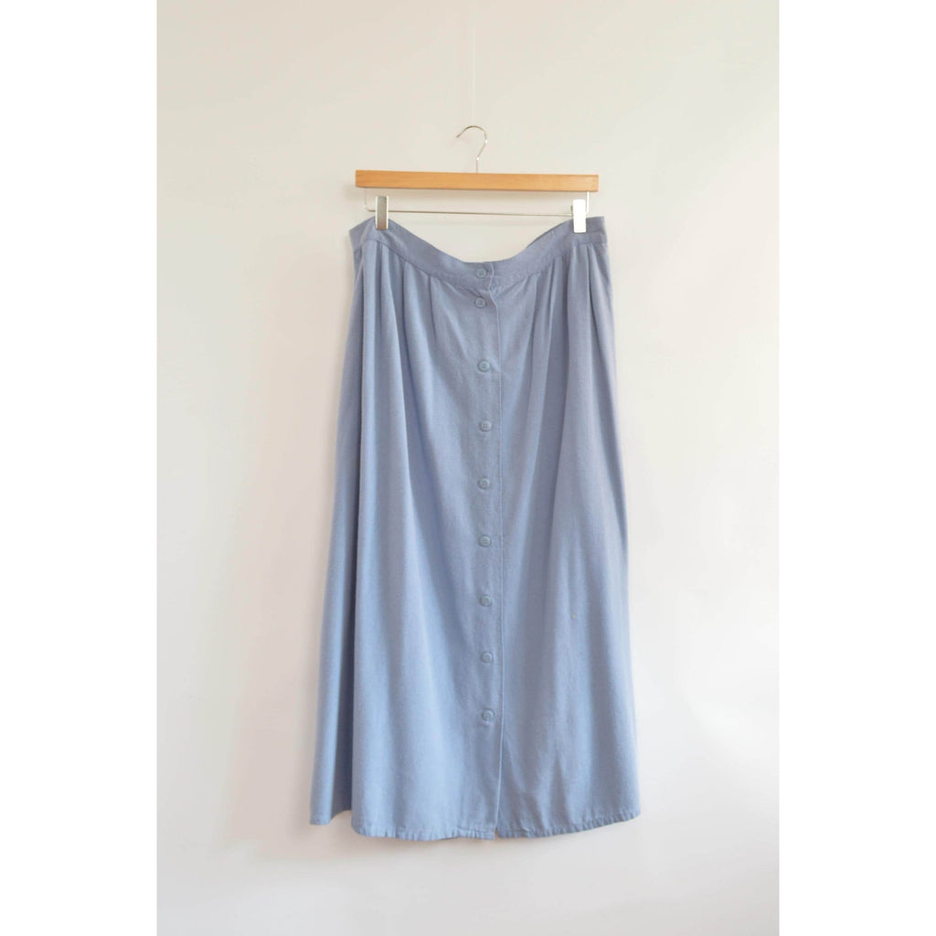 100% silk robins egg blue button down elastic waist midi skirt