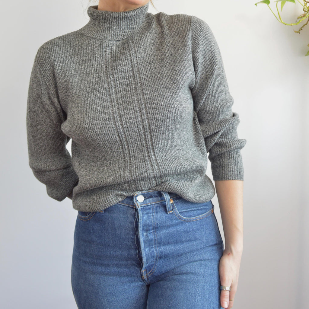 charcoal gray speckled pure cotton vintage liz claiborne sport turtleneck