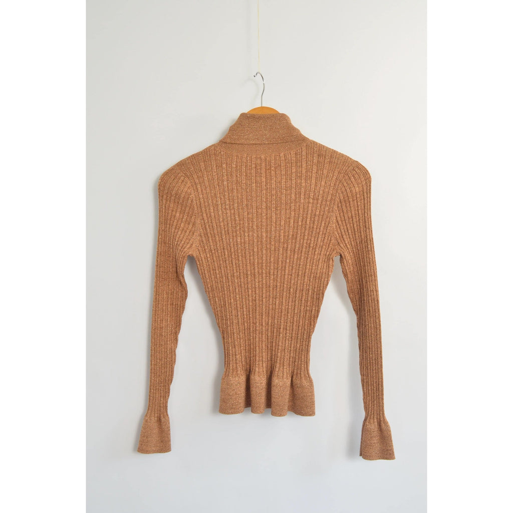 silk blend copper glitter knit turtleneck sweater top