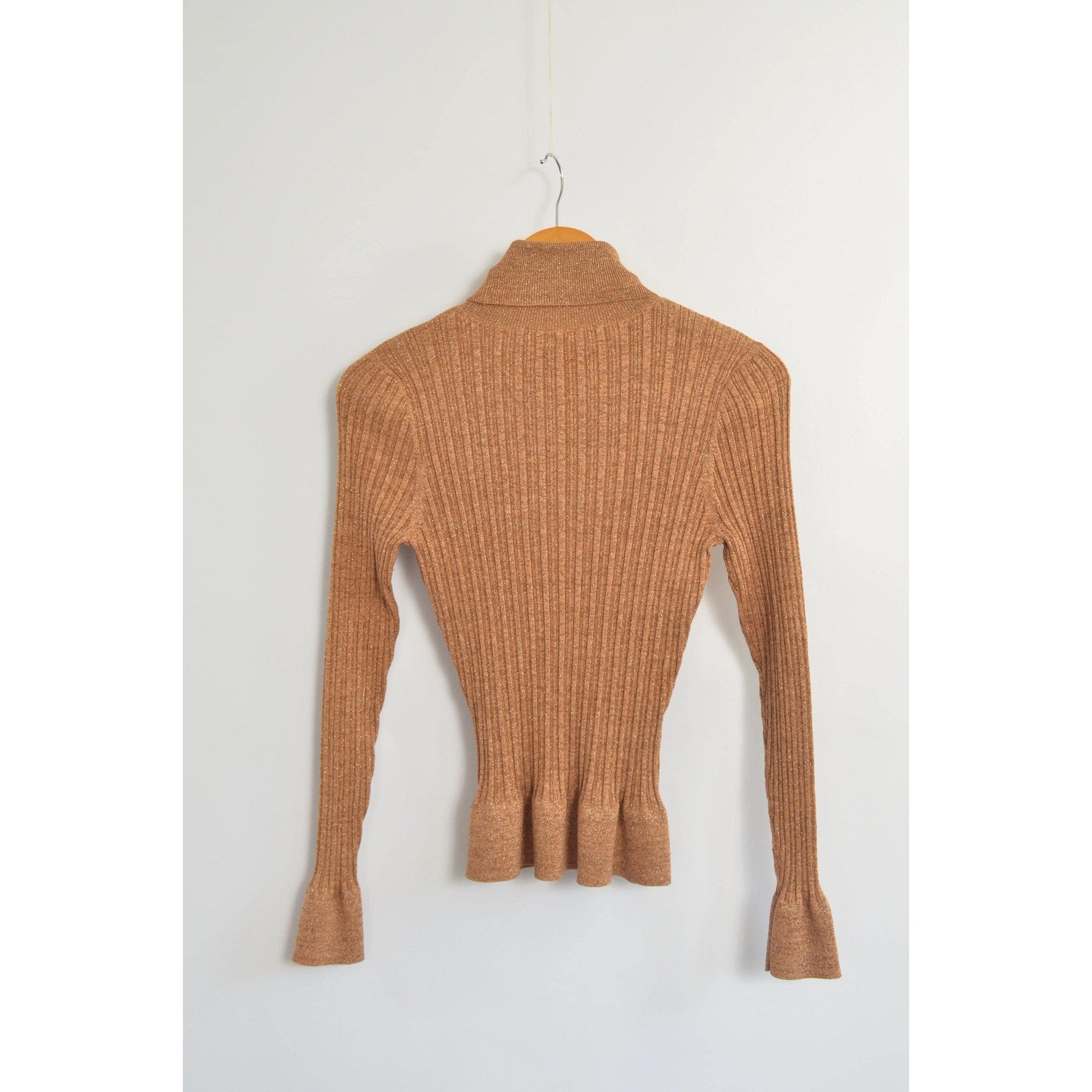 silk blend copper glitter knit turtleneck sweater top