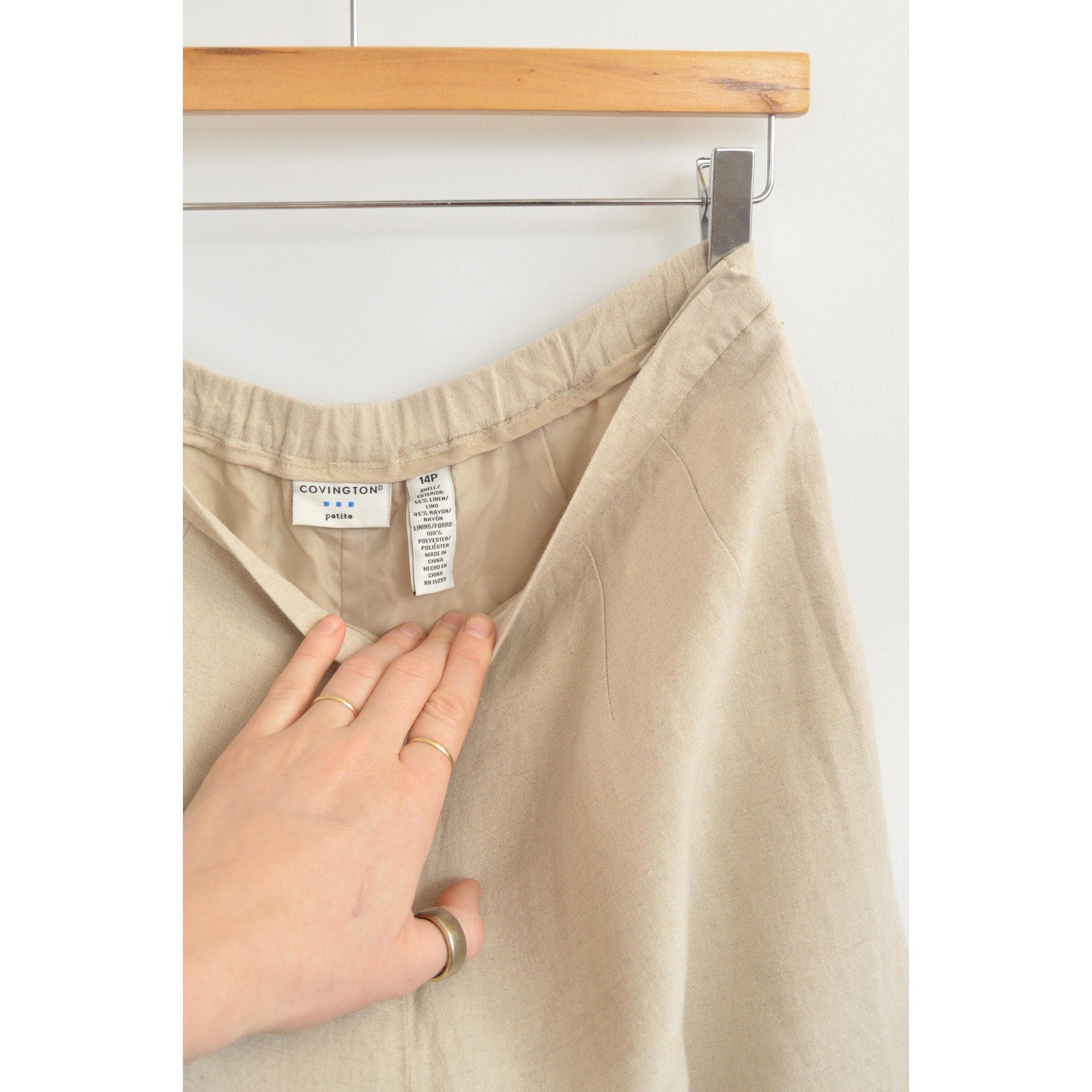 vintage covington petite fully lined high waisted beige wide leg pants