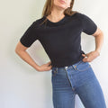 thick nubby knit black mock neck sweater tee