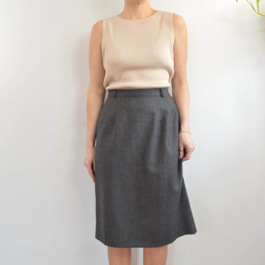 size 12 charcoal gray knee length wool tulip skirt