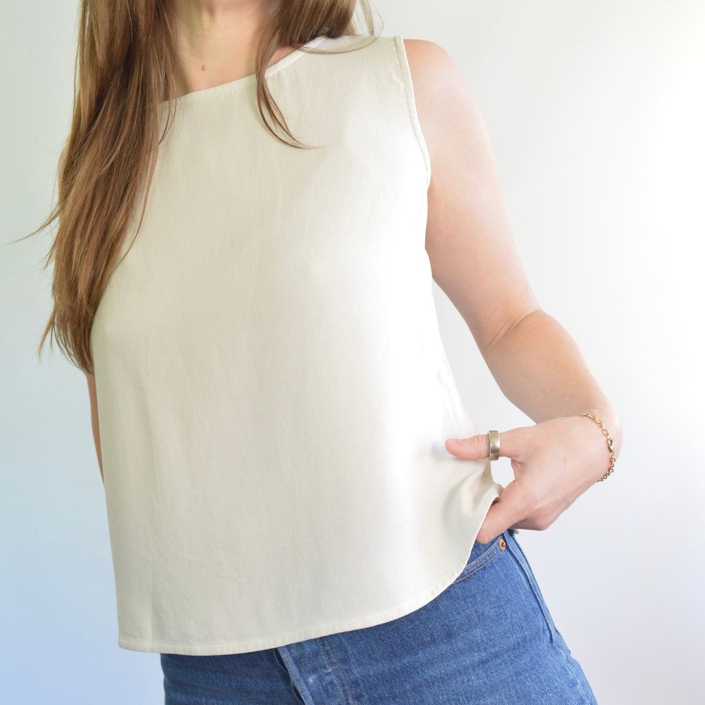 nice and thick slightly cropped ivory silk tank