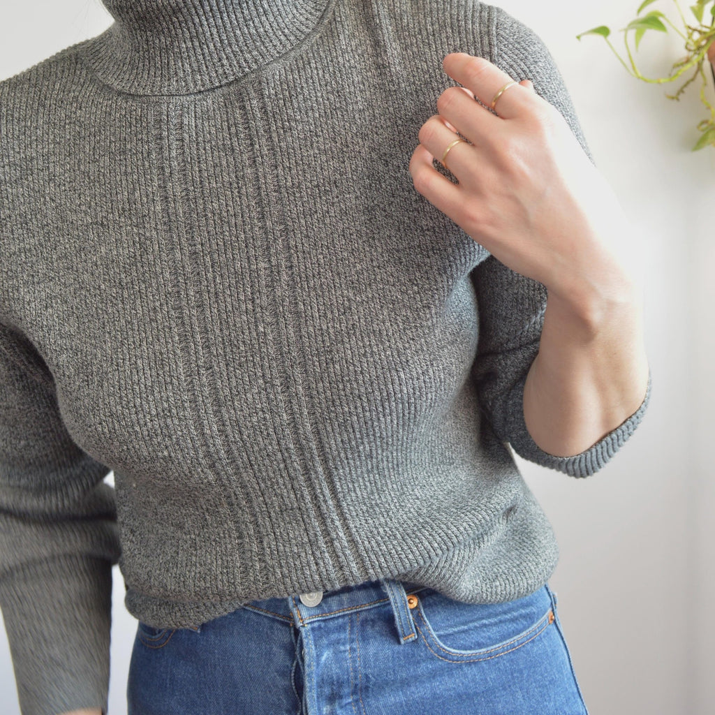 charcoal gray speckled pure cotton vintage liz claiborne sport turtleneck