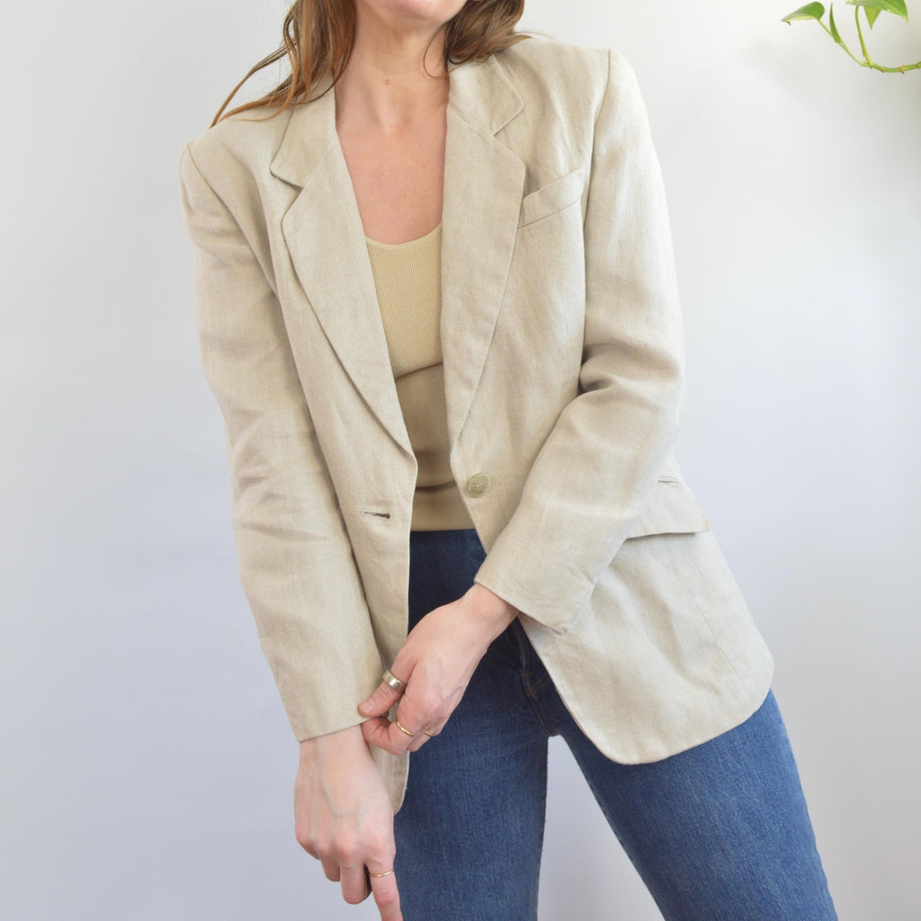 pure linen vintage liz claiborne single button blazer