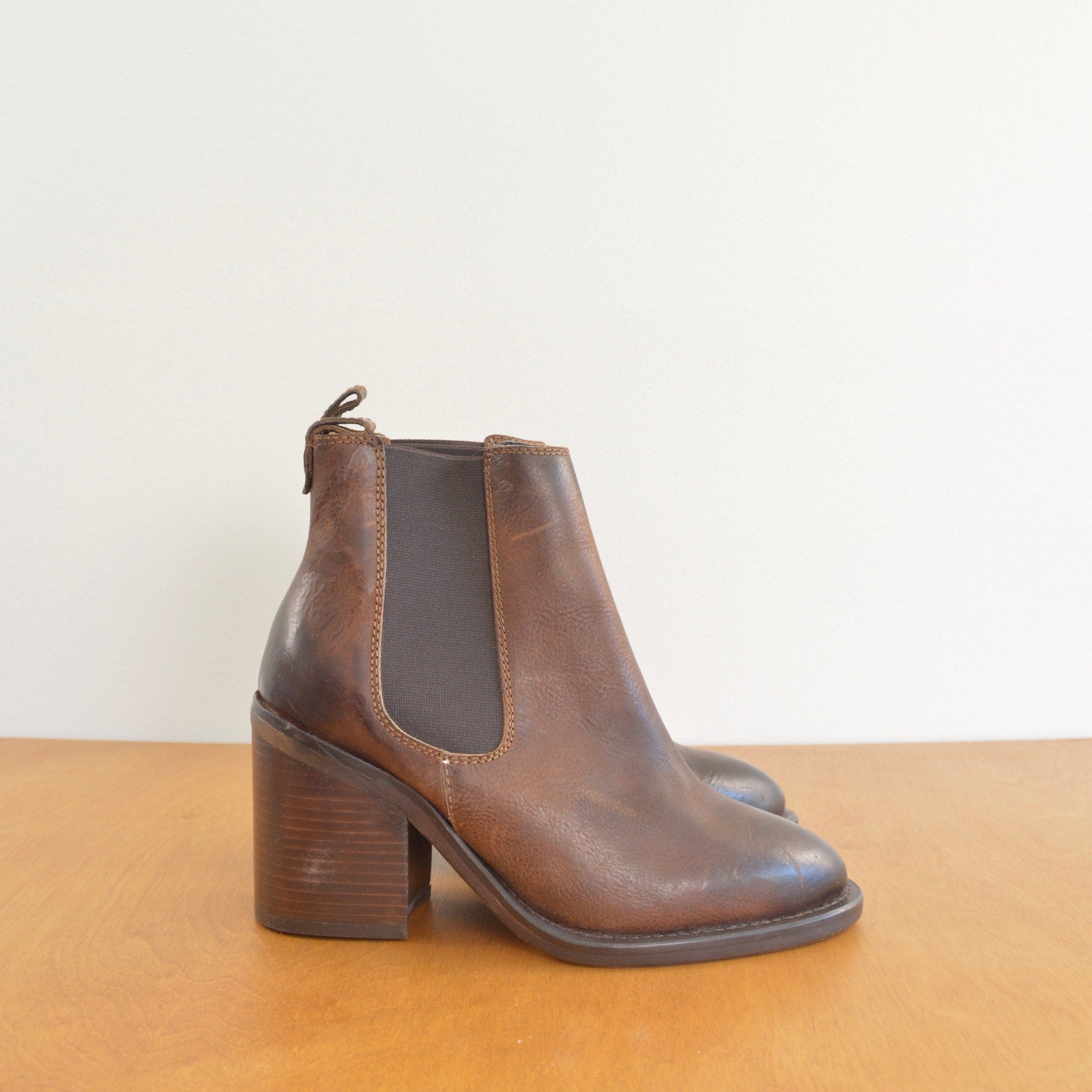 simple dark brown leather pointed toe chelsea booties