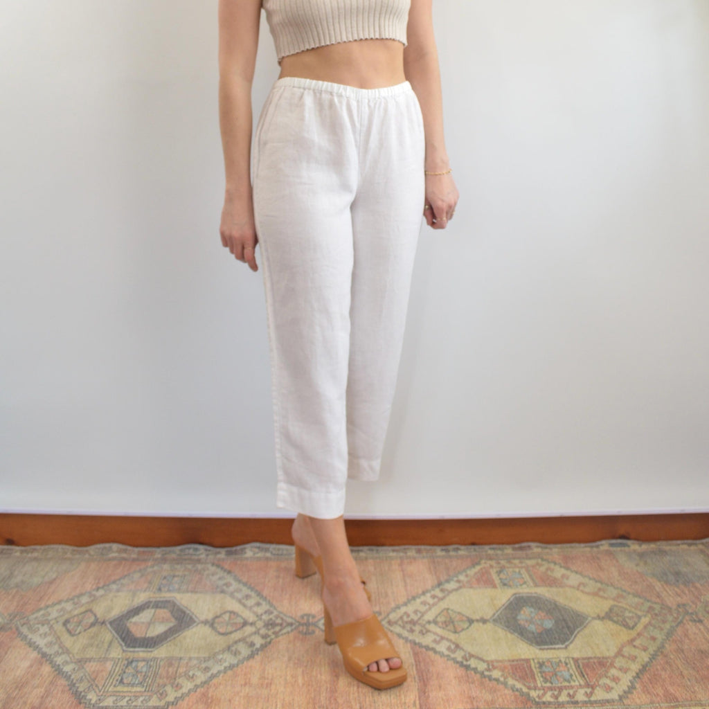 white elastic waist jones ny white linen easy pants