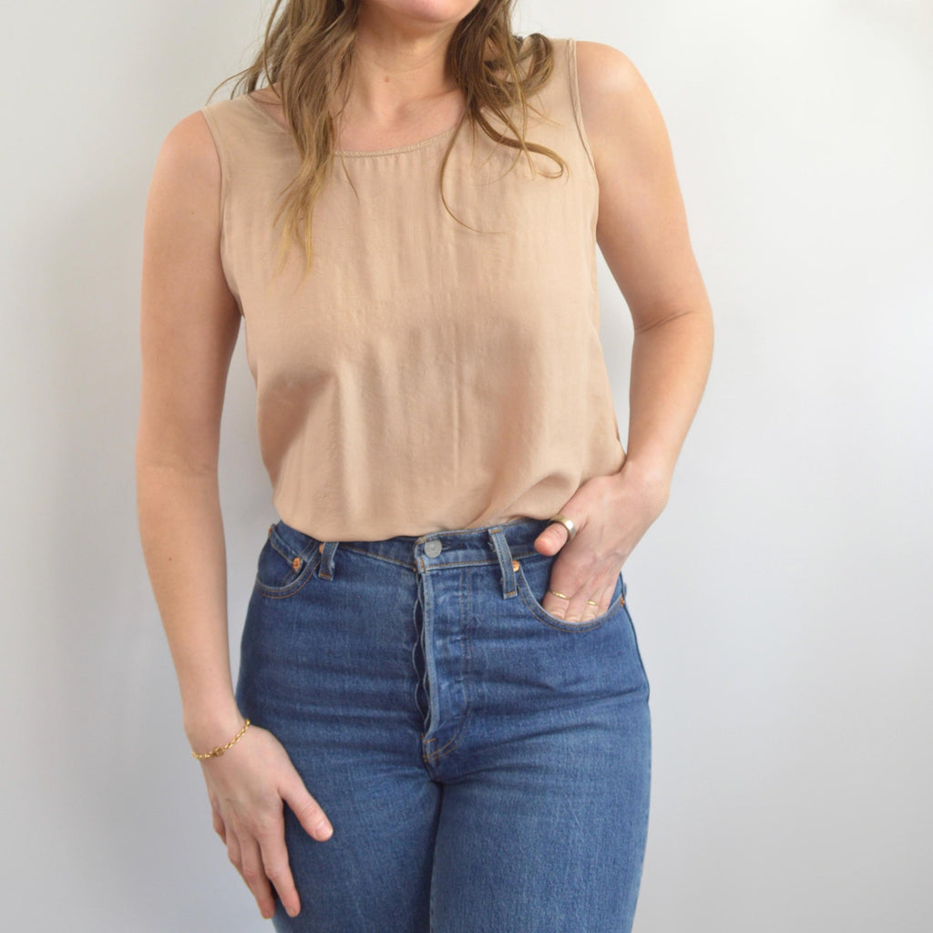 dusty rose simple wide strap pure silk tank
