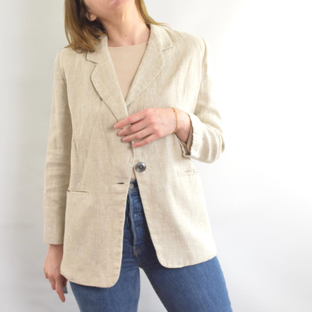 vintage oatmeal beige 100% linen blazer