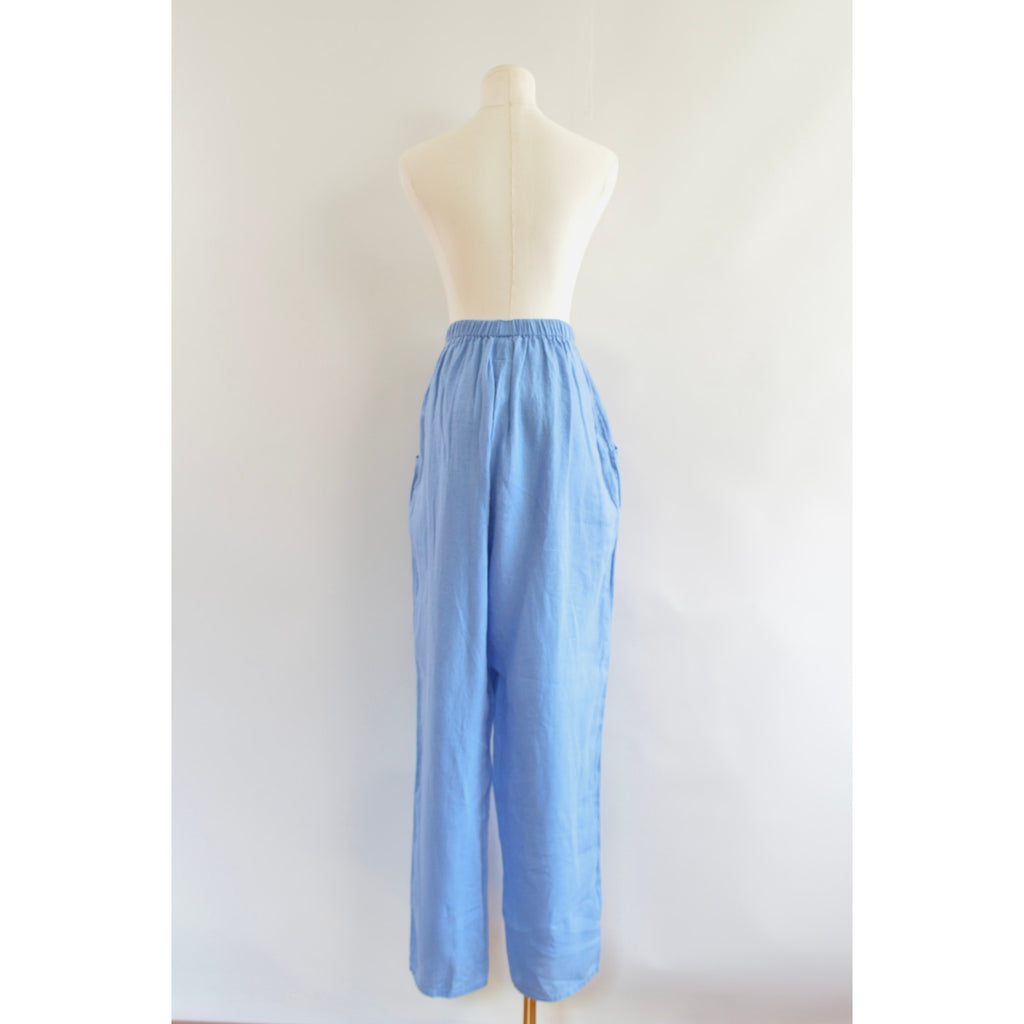 pure linen robin’s egg blue elastic tapered FLAX easy summer pants