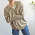 oversized cozy vintage ll bean v neck oatmeal wool sweater