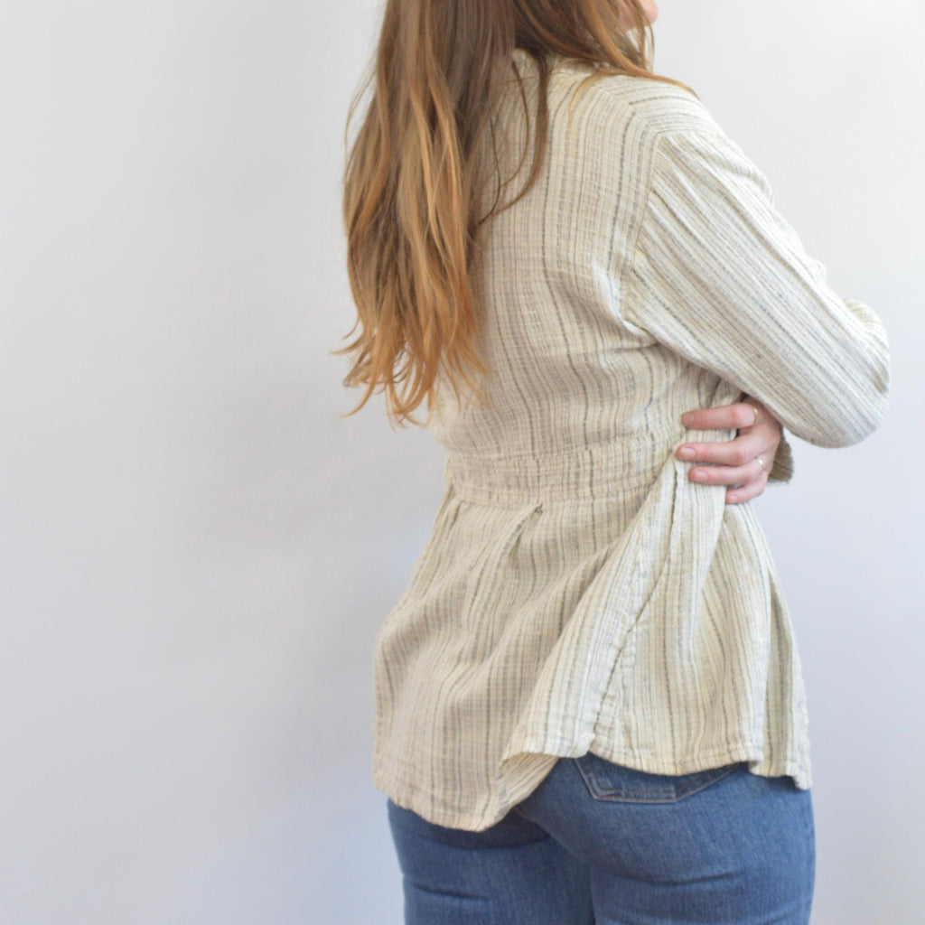 fine strip beige and gray 100% linen FLAX summer jacket