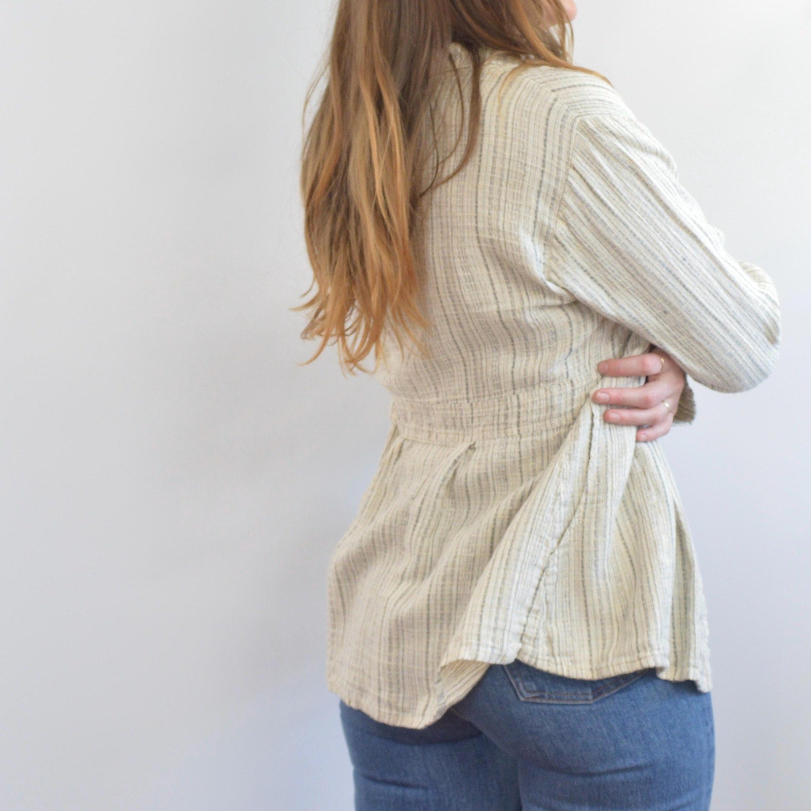 fine strip beige and gray 100% linen FLAX summer jacket