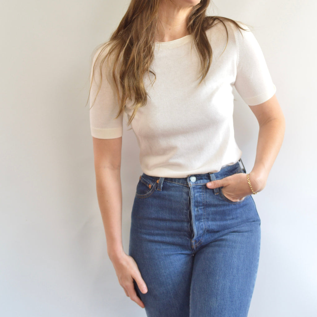 simple cream cotton knit sweater tee