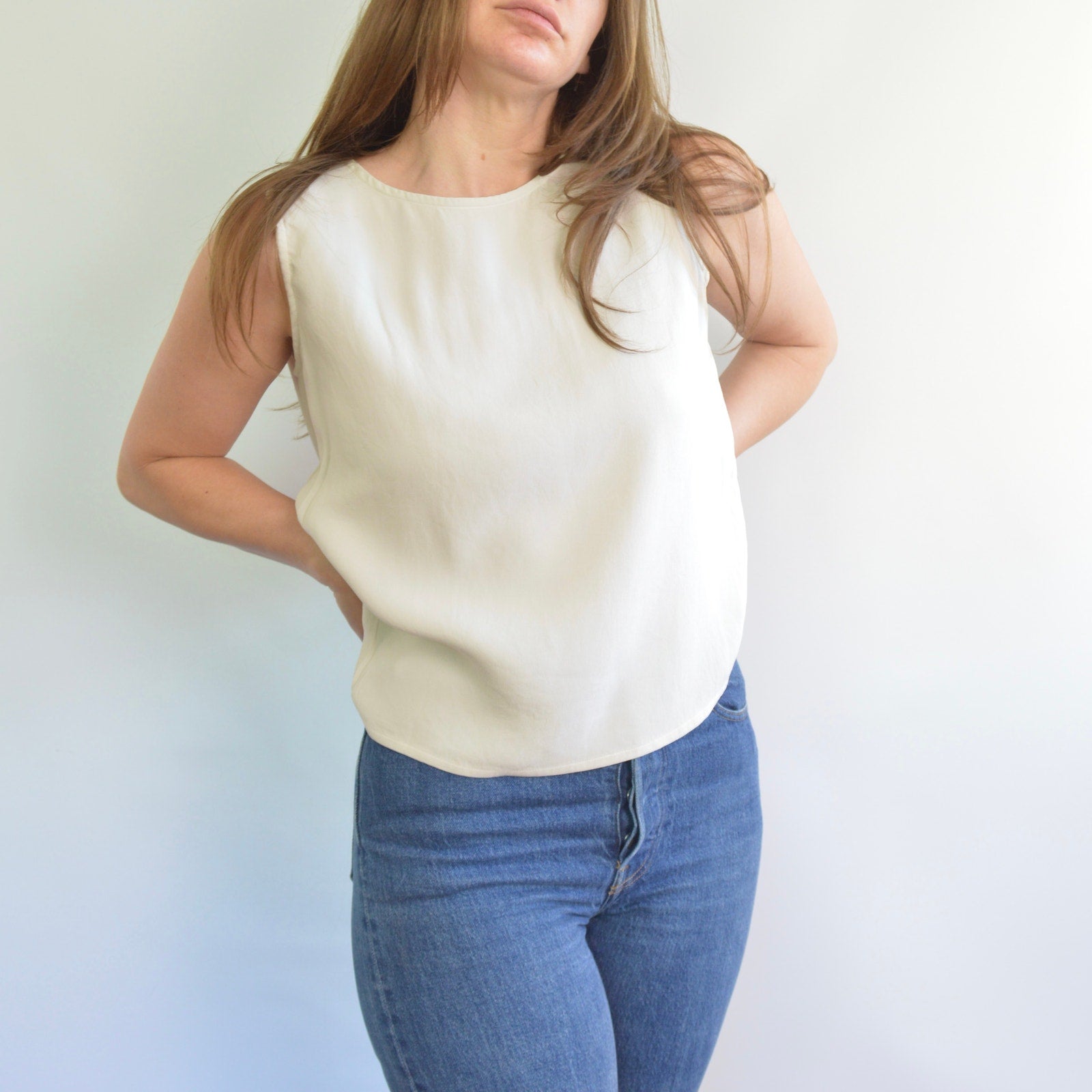 nice and thick slightly cropped ivory silk tank