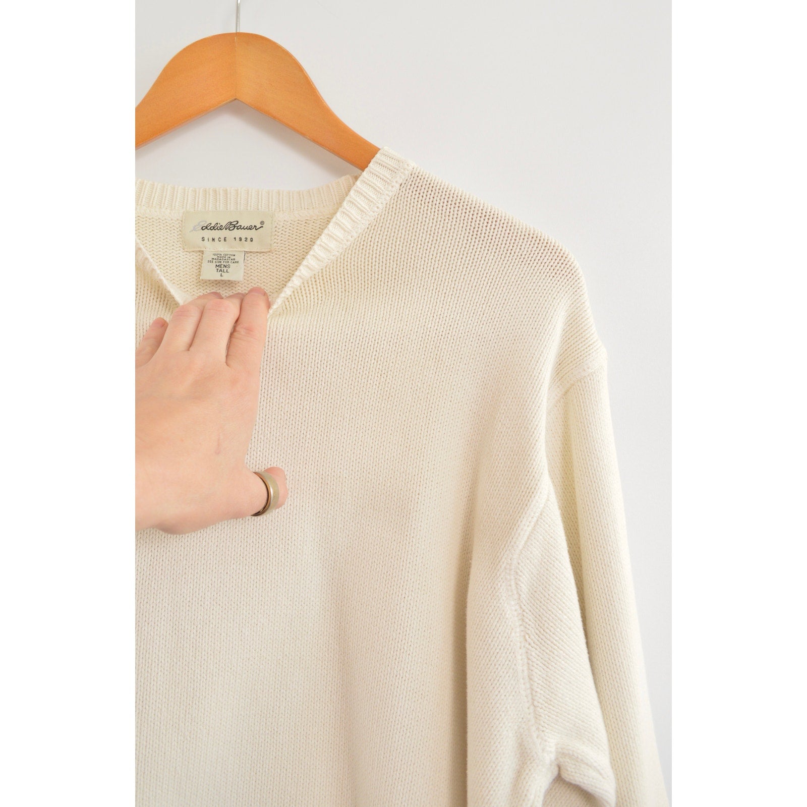 classic off white crew neck vintage eddie bauer cotton sweater