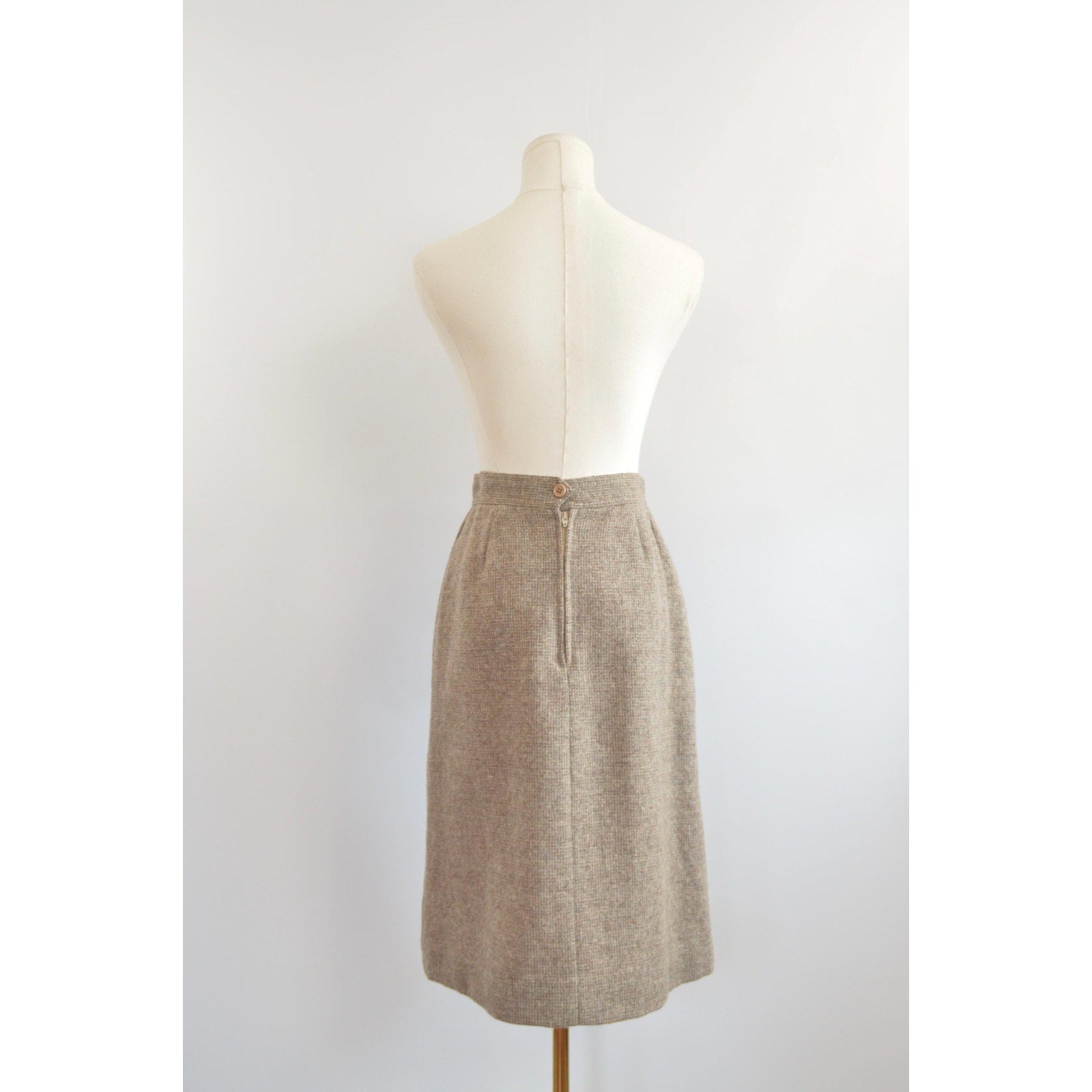 small vintage saks fifth avenue beige and brown woven wool side split skirt