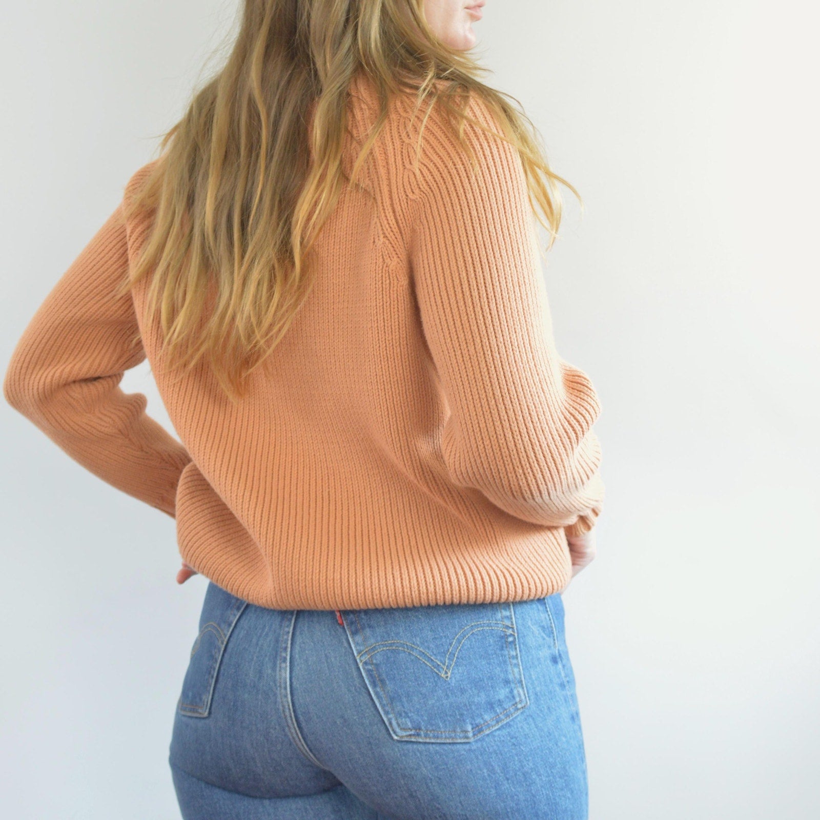 thick cotton peachy vintage orvis turtleneck sweater