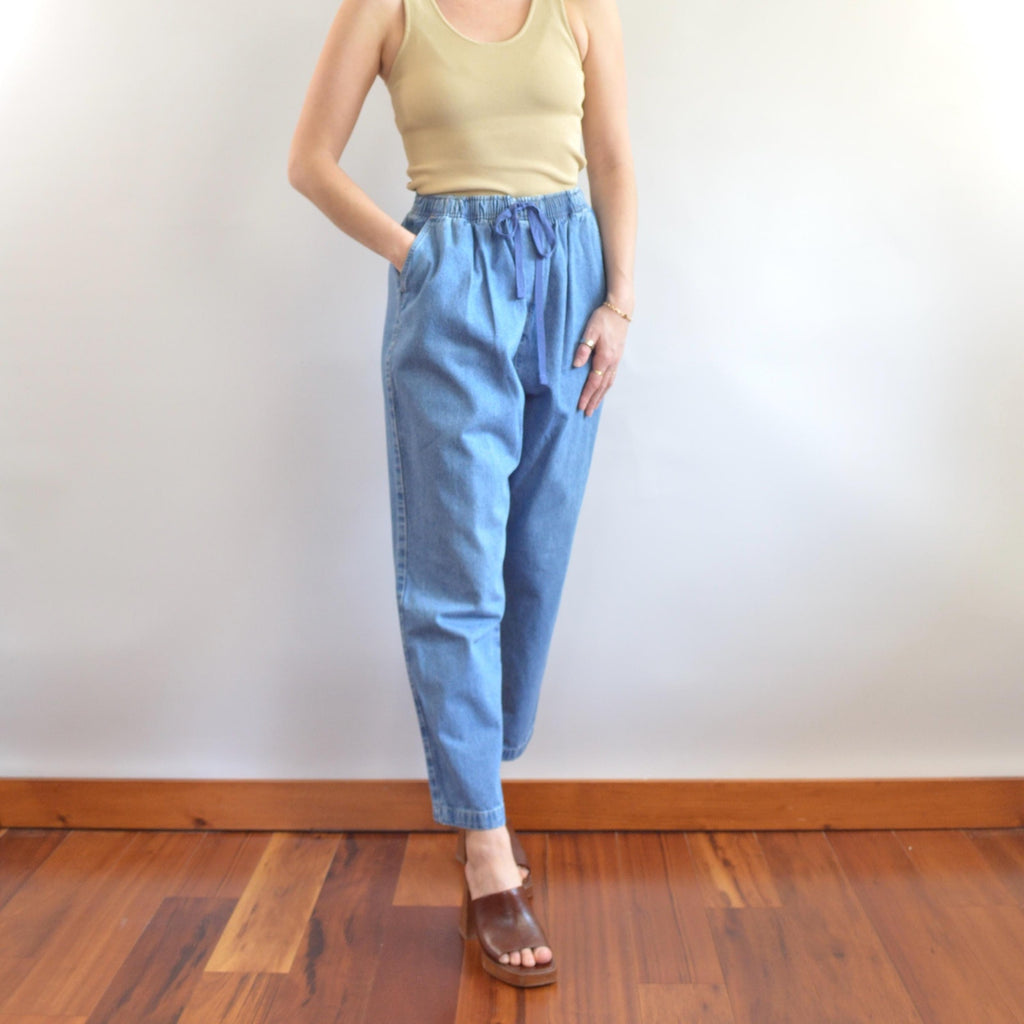 31 x 26 medium to light wash straight leg drawstring vintage cabin creek easy jeans