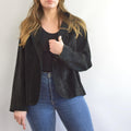pure suede leather black slightly cropped single button jacket