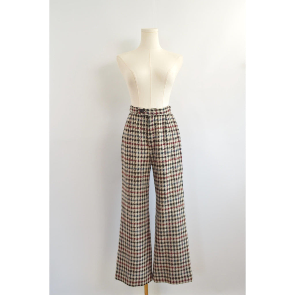 26 x 27 beige and black houndstooth wide leg wool pants