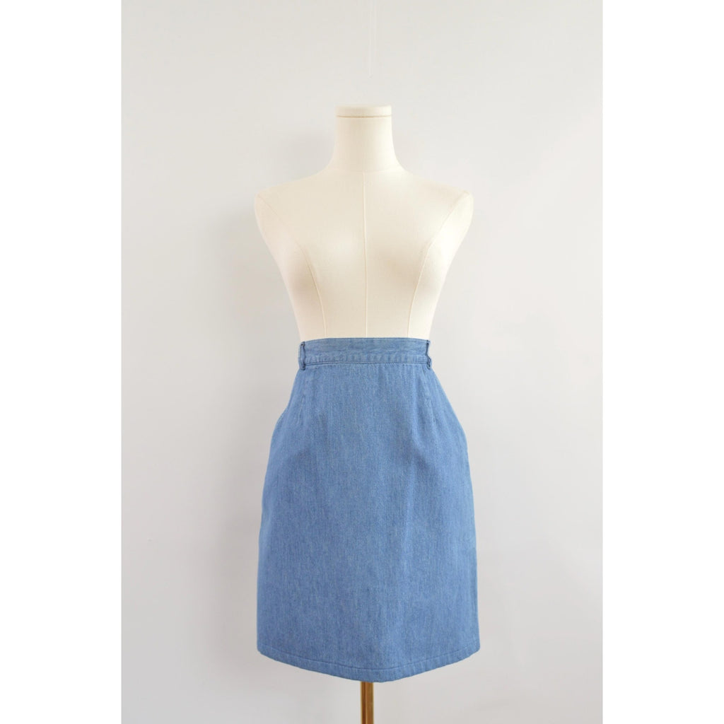 lightweight mid wash denim mini skirt