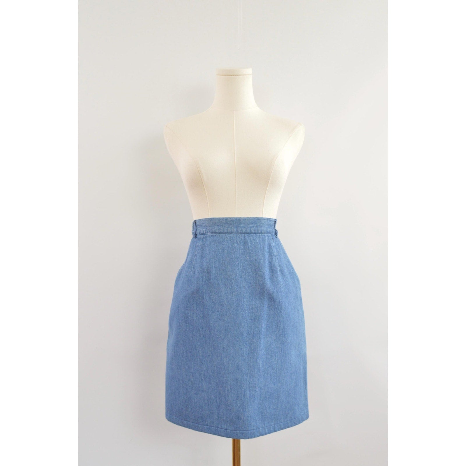 lightweight mid wash denim mini skirt