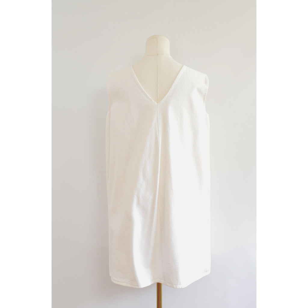 thick structured white denim mini dress