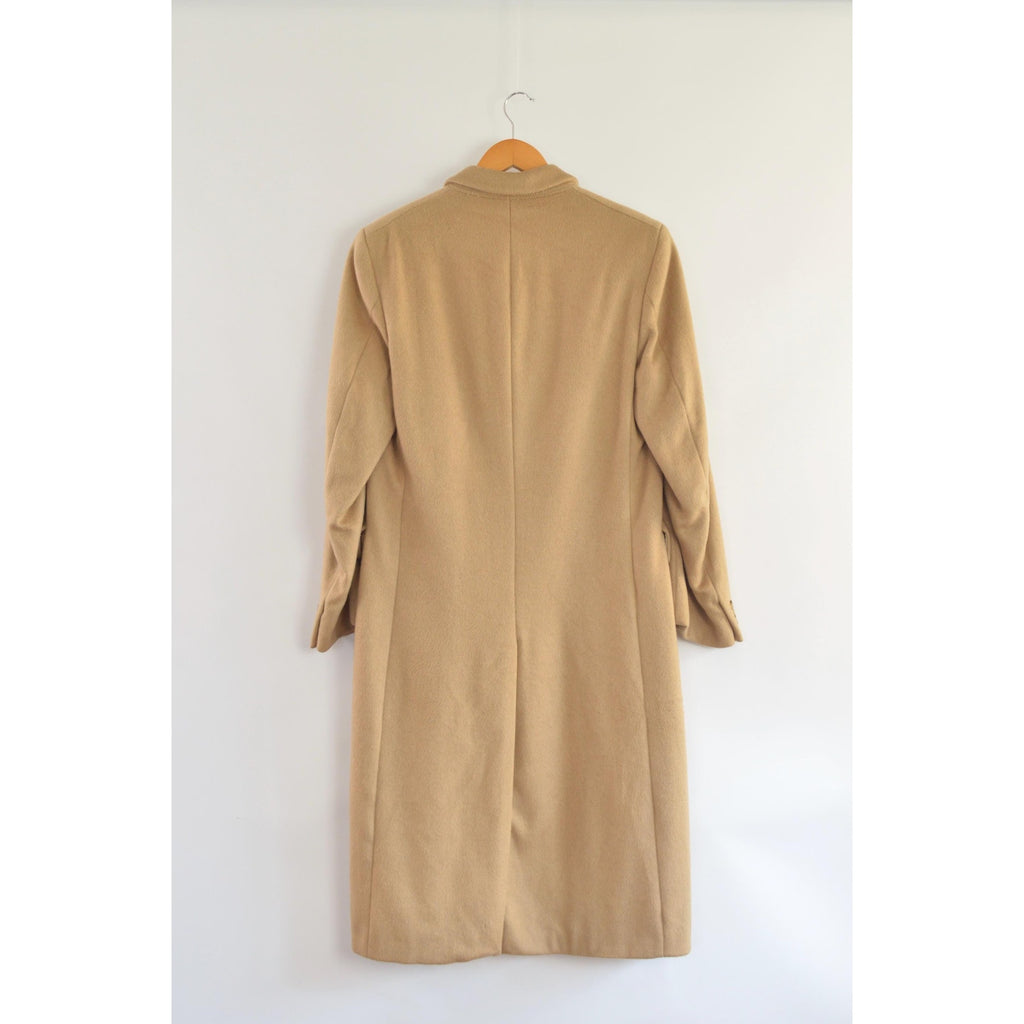lux camel tan long wool/cashmere blend overcoat