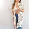 silky floral robe/ beach cover up