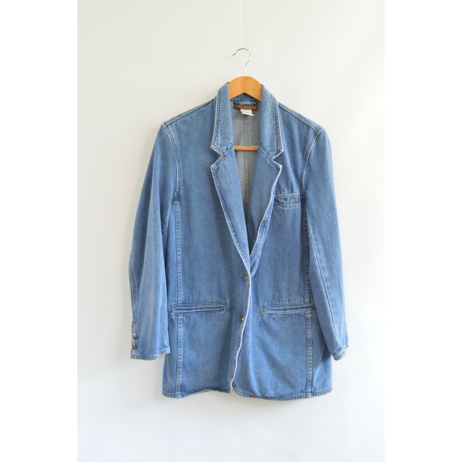 100% cotton vintage mid wash denim blazer jacket