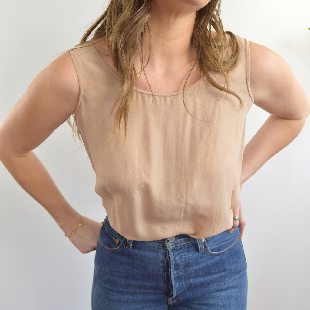 dusty rose simple wide strap pure silk tank
