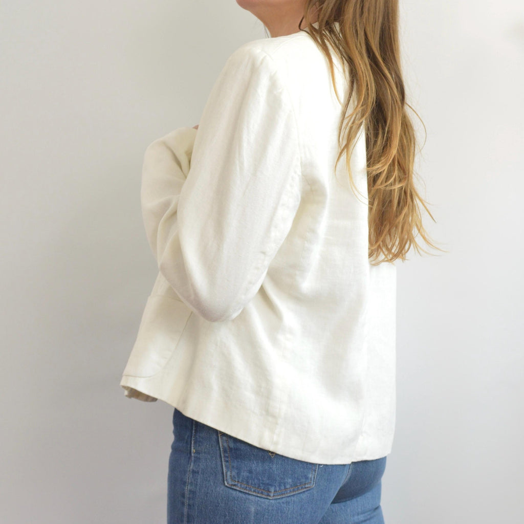 fully lined ivory cropped linen vintage chaps blazer