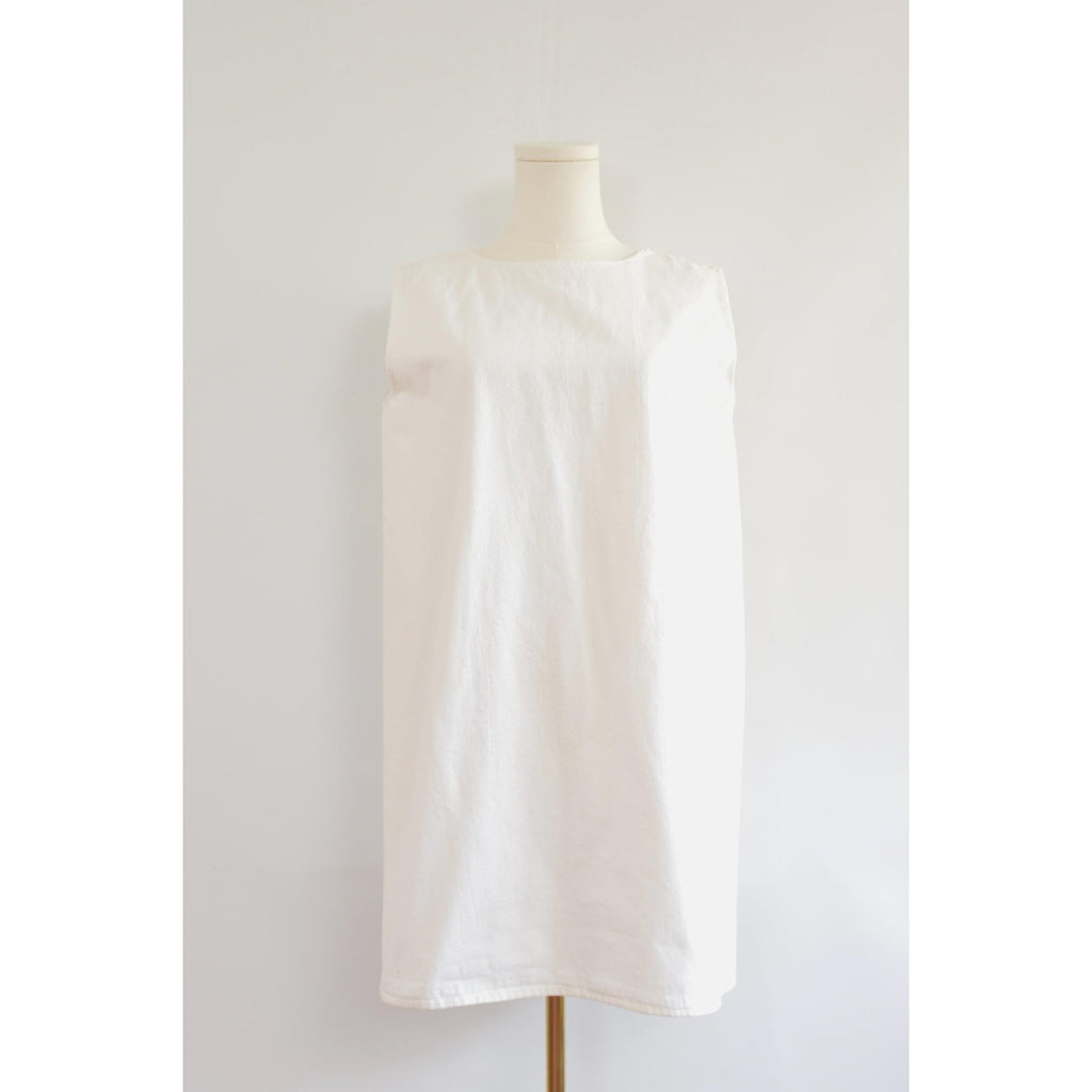 thick structured white denim mini dress