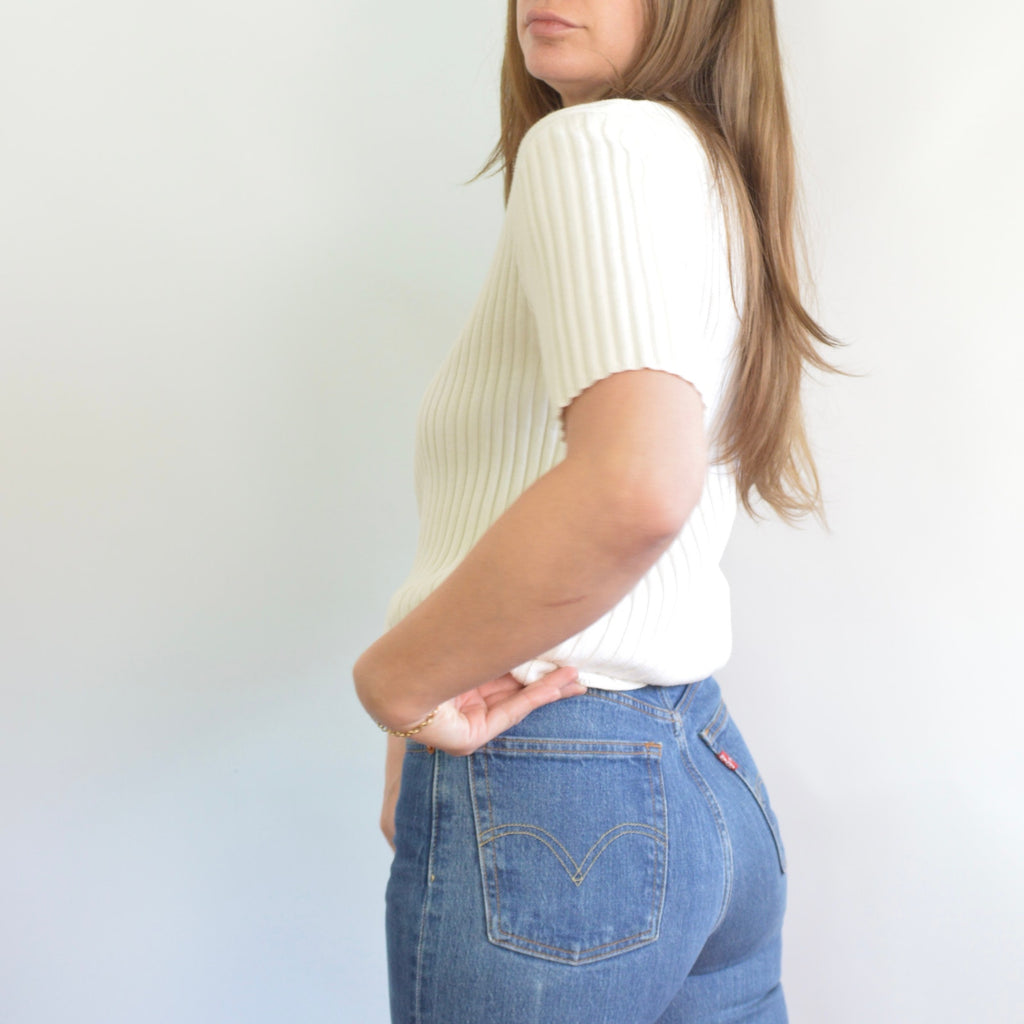 white cotton mock neck ribbed sweater tank