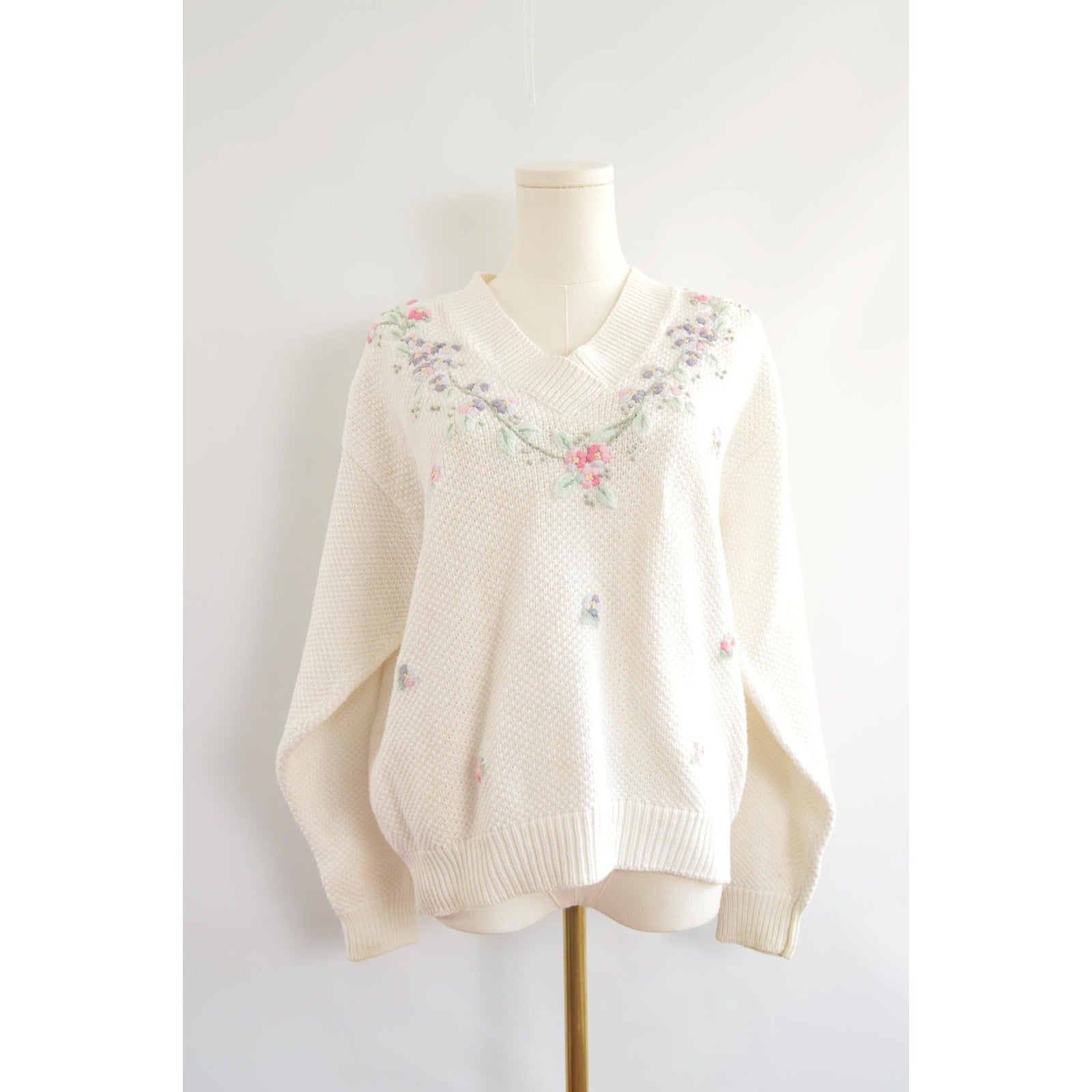 white cropped floral embroidered cotton blend sweater