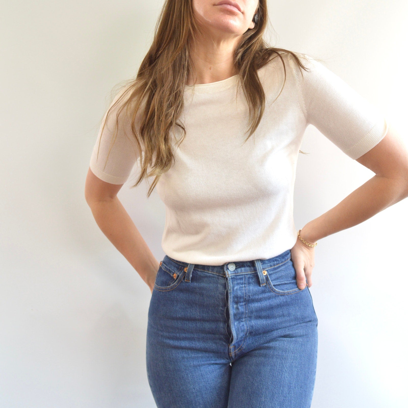 simple cream cotton knit sweater tee